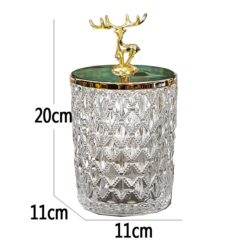 Glazen afgesloten voorraadpot gouden hertenkop deksel kruidenpotjes ornamenten kruidenkristal vochtbestendige container snoeppot: F