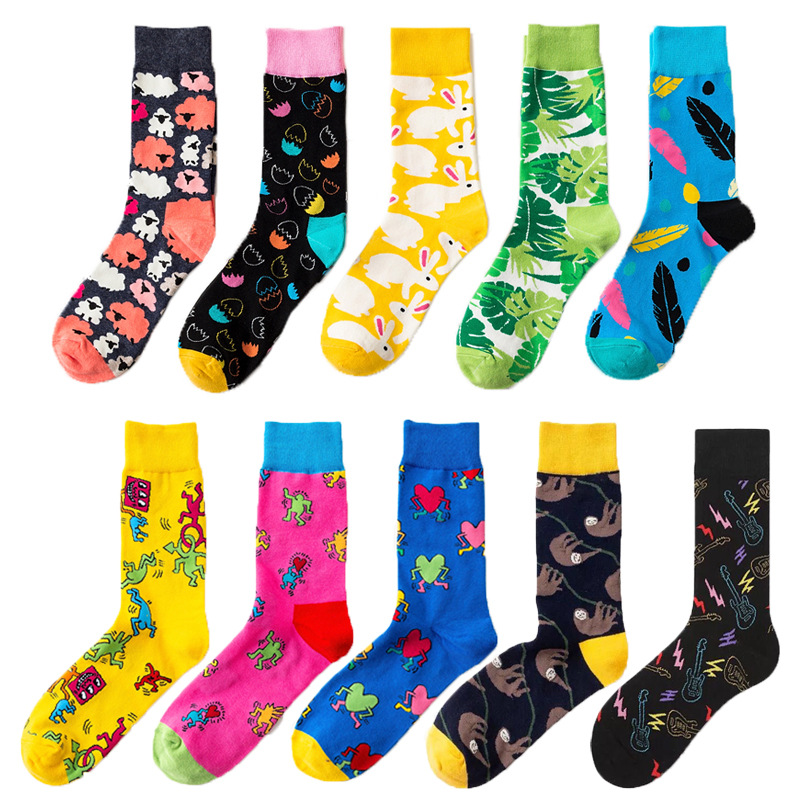 Eksplosjon sokker sau blader eggeskall kanin blader fjær primitiv ape ape lyn abstrakt Doodle bomullssokk jente