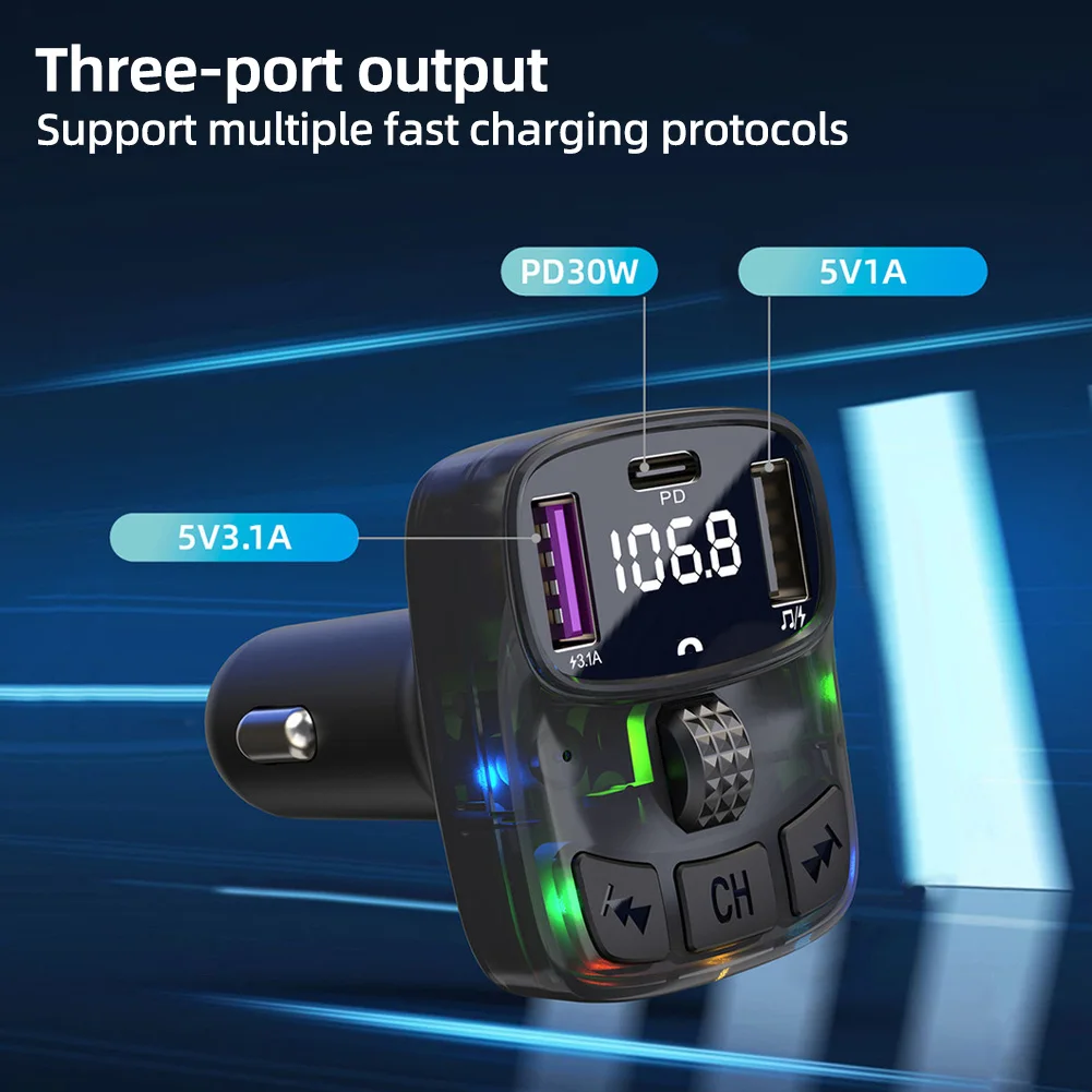 Bluetooth 5.3 Autoladung FM-Sender Freisprecheinrichtung Funkmodulator MP3-Spieler mit PD15W Superschnellladeadapter