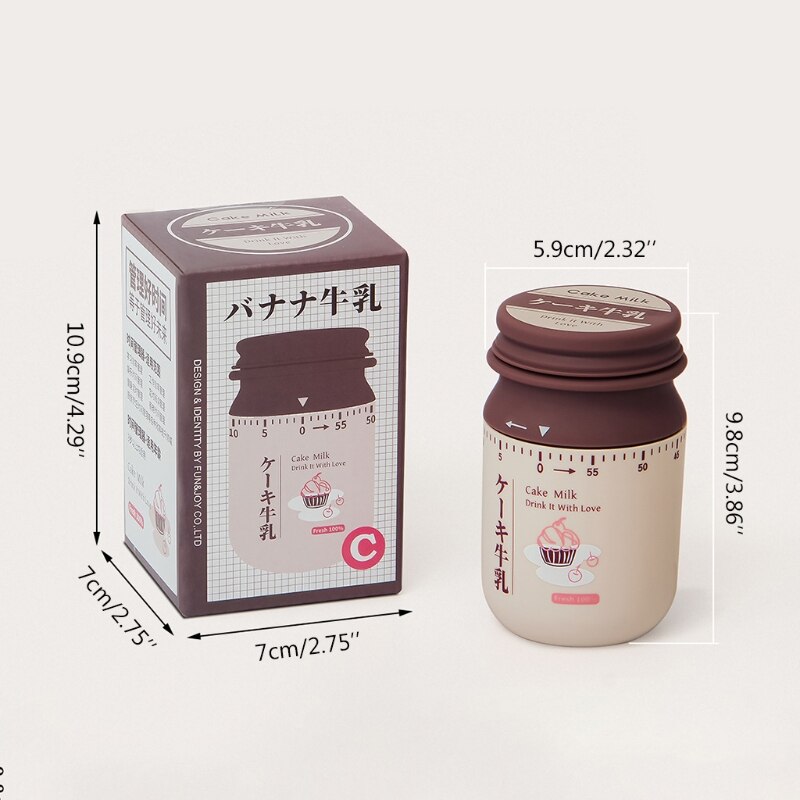 Japanese Milk Bottle Shaped Kitchen Timer 60 Minutes Mechanical Wind-Up Time Manager Studying Countdown Reminder Bell