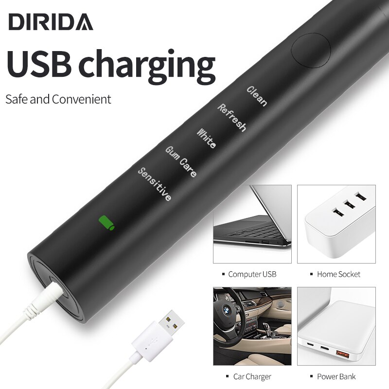 Dirida S100 Oplaadbare Sonische Tandenborstel IPX7 Waterdichte Elektrische Tandenborstel 5 Modus Cleaning Tanden Oral Care