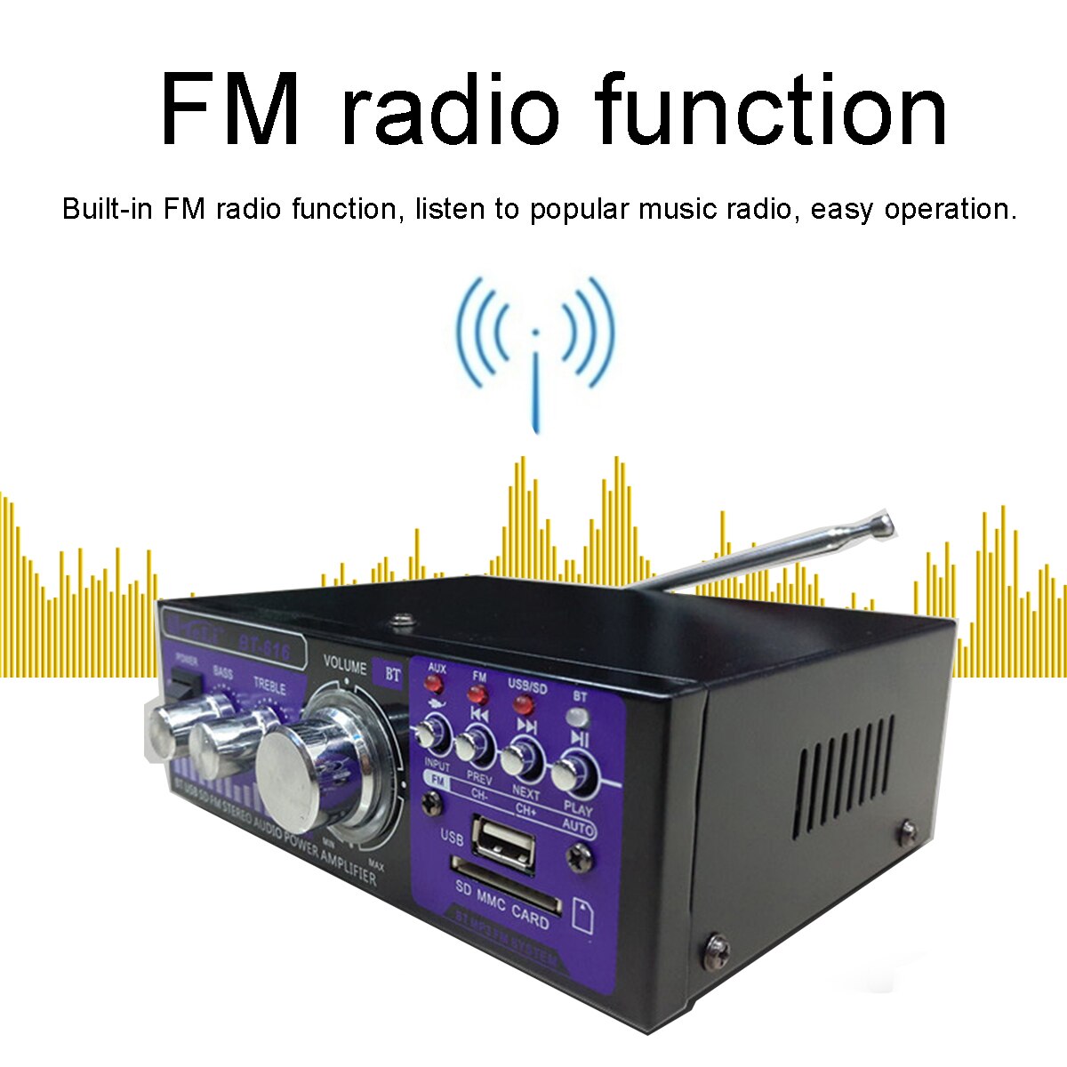 12/220V 200W Home bluetooth Audio Amplifier Digital Power Amplifier 2CH Stereo HiFI Auto Tuning Car Subwoofer With Remote