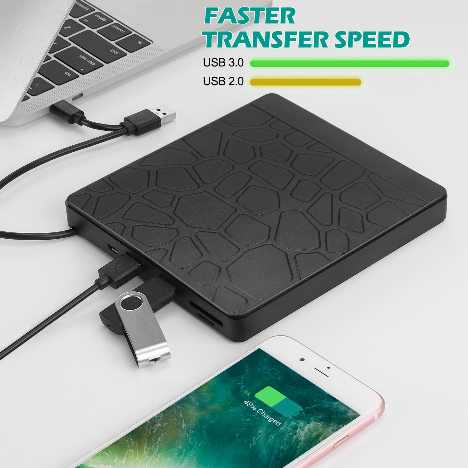 Hannord CD/DVD Optical Drives External +/-RW ROM USB 3.0 Type-C 5in1 Slim Portable Drive Reader External Burner with SD TF Slot