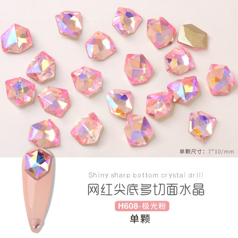 5pcs Crystal Ice Cube Diamond Symphony Shaped Sharp Bottom Crystal Diamond Mirror Kaleidoscope Nail Diamond Accessories: H608  5pcs