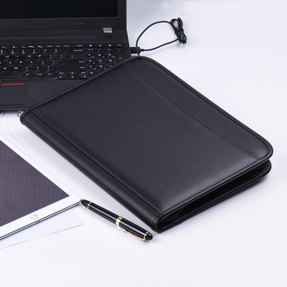 Multifunctional Business Zippered Portfolio Padfolio Folder Document Case Organizer A4 PU Leather