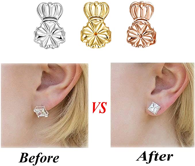 Boucles d'oreilles arrière en forme de couronne pour femmes, support couleur argent, élévateur à Lobe en forme de cœur, accessoires adaptés,