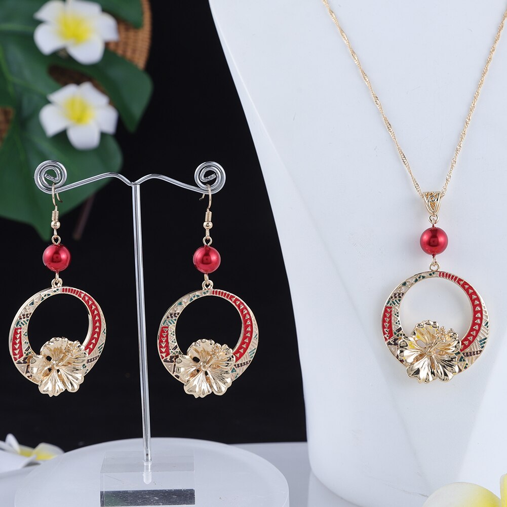 SophiaXuan Schmuck setzt Hibiskus Blumen Perle Halskette einstellen hawaiisch Polynesian Gold Überzogene Halskette setzt für Frauen: ZH0611GORD