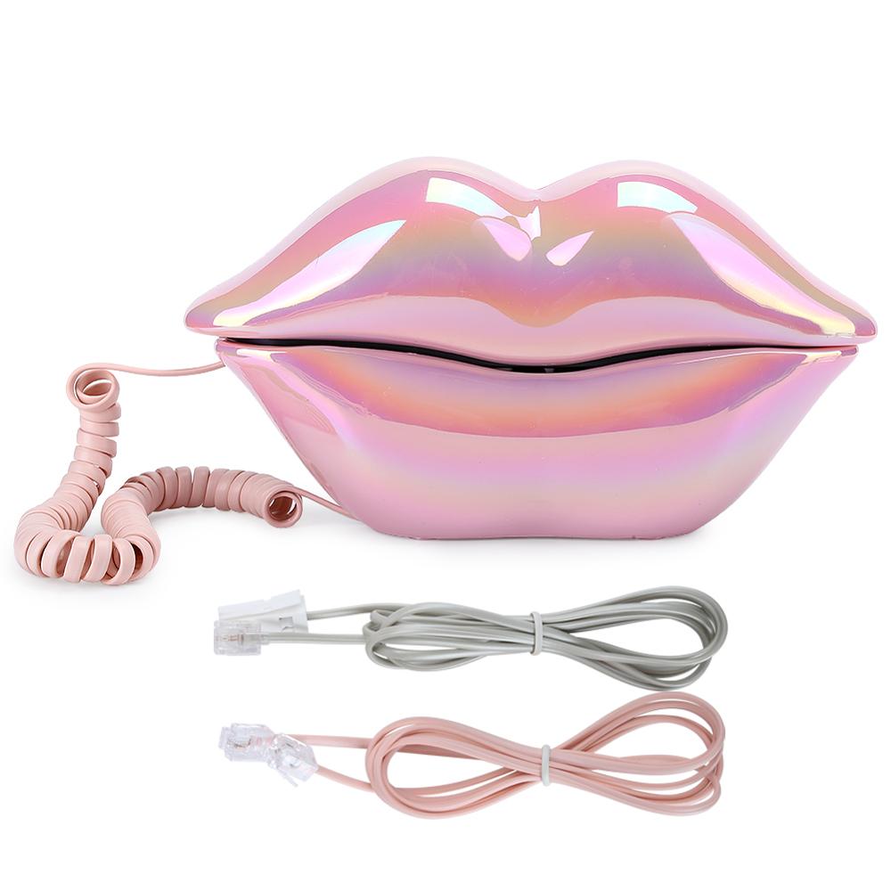 WX-3016 Mouth's Lips Shape Telephone Home Office Desktop Telephone Landline Colorful Pink/Electroplated Purple(optional): pink 1