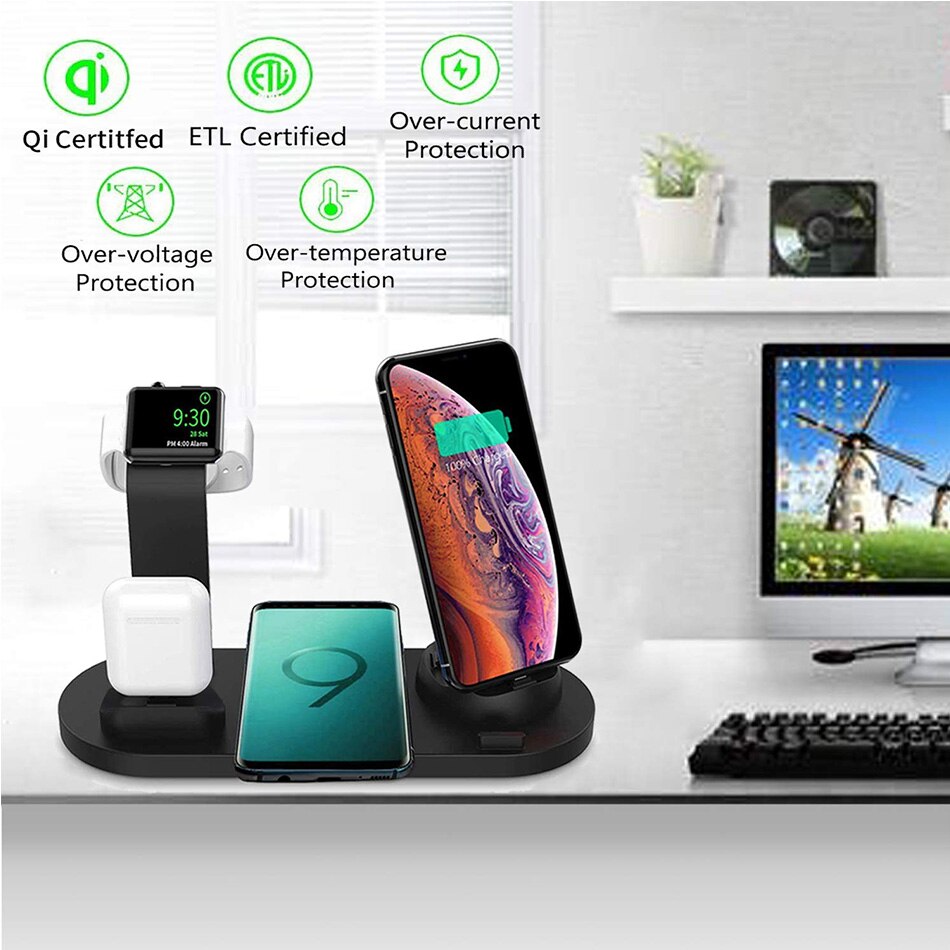 KEPHE 4 in 1 Wireless Charger Induction Charger Stand For iPhone 11 Pro X XS Max XR 12 Airpods Pro Apple Watch Docking Station