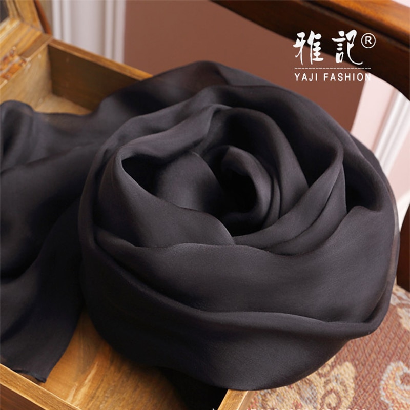Naturligt silketørklæde sort farve foulard femme silketørklæde kvinder tynde chiffon silketørklæder til damer solid