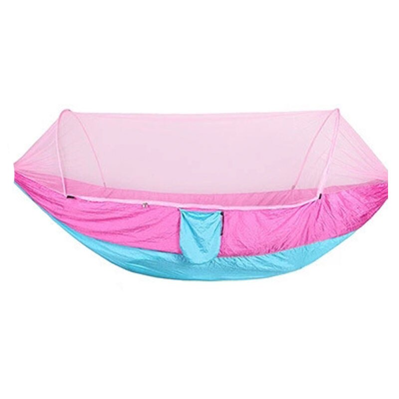 Automatische moskitonetz-hängematte für 1-2 personen, outdoor-hängematte aus nylonstoff, camping-moskitonetz-hängematten-baldachin-zelt: 250 x 120cm- rosa