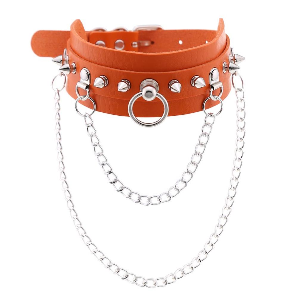 Gothic necklace Punk choker collar goth Silver Color Chain pendant necklace women leather emo kawaii witch rave jewelry: orange