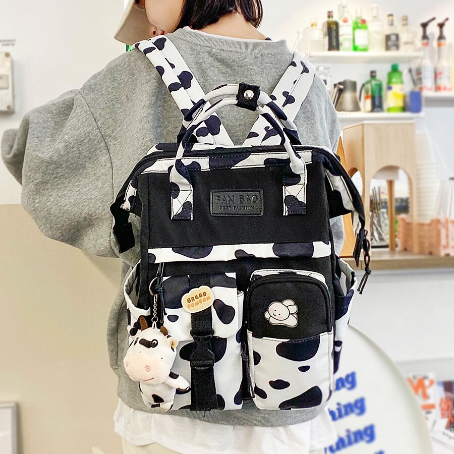 Cusangel Kuh-Rucksack Für Frauen & Mädchen – Niedliches Design, Weiß, Mit Reißverschluss