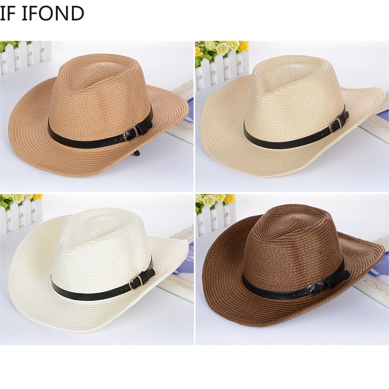 Sommer hat panama hatte mænd halm cowboy hat sol hat foldet vestlig bred buet kant