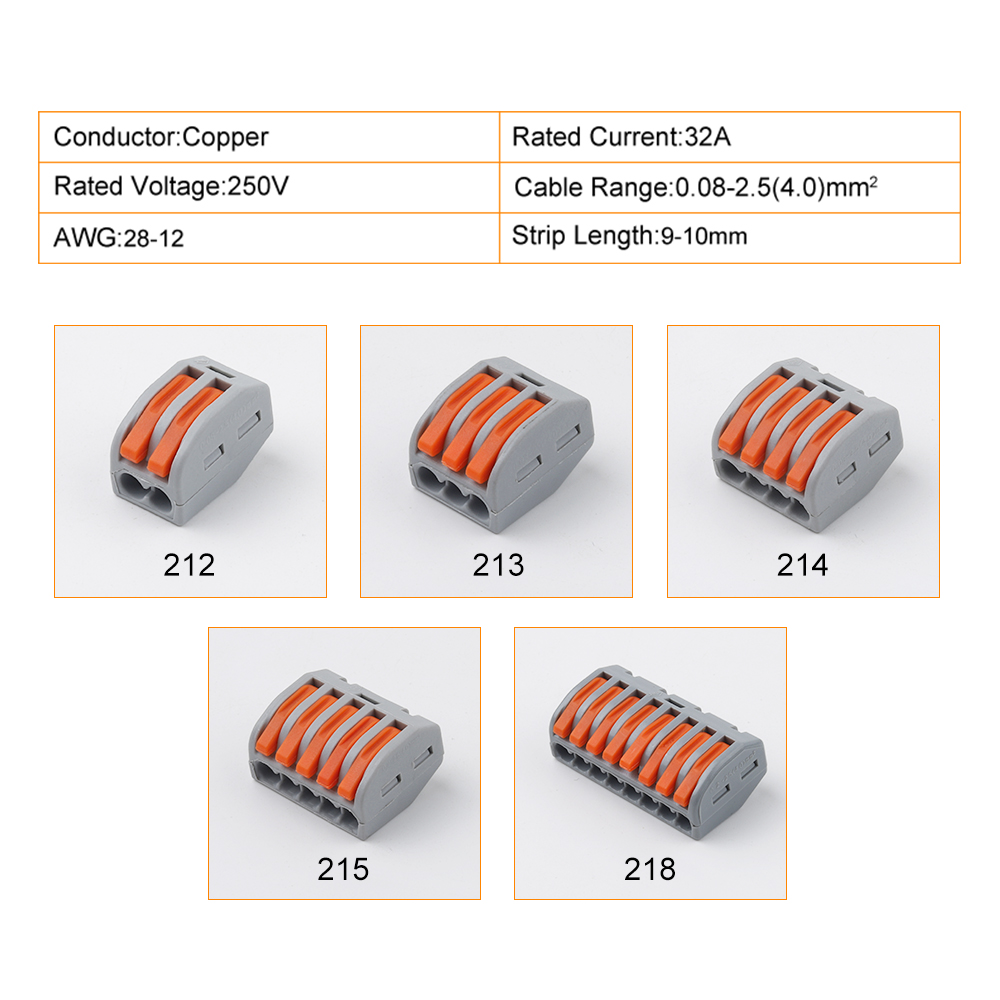 Connecteurs rapides de fil de levier, 2 trous, 3 trous, 4 trous, 5/8 trous, épissure électrique, borniers compacts, câblage, ensemble pour AWG28-12, 10 pièces