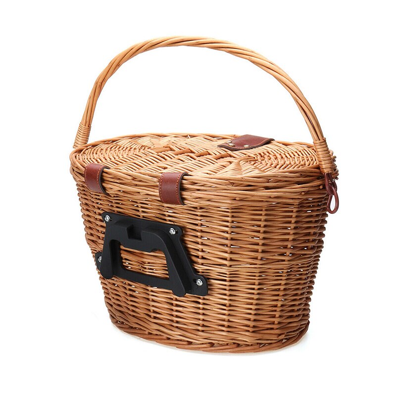 Bicycle Front Basket Wicker MTB Road Bike Basket With Leather Belt Handmade Natural Rattan Bike Storage Basket Cargo Contain