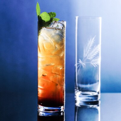 350ml 11oz Clear Long Tall Skinny Engraved Collins Drinking Glass Tumbler Cup