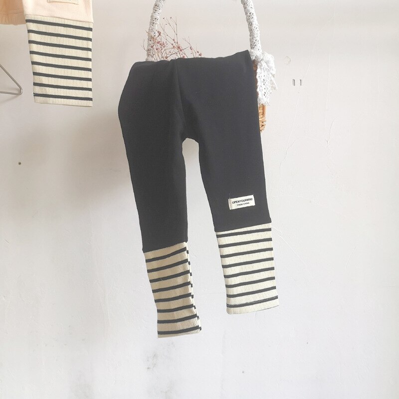 2021 novo bebê algodão leggings meninos pp calças outono meninas listrado leggings crianças calças esportivas moda criança calças casuais: black / 24M  90cm