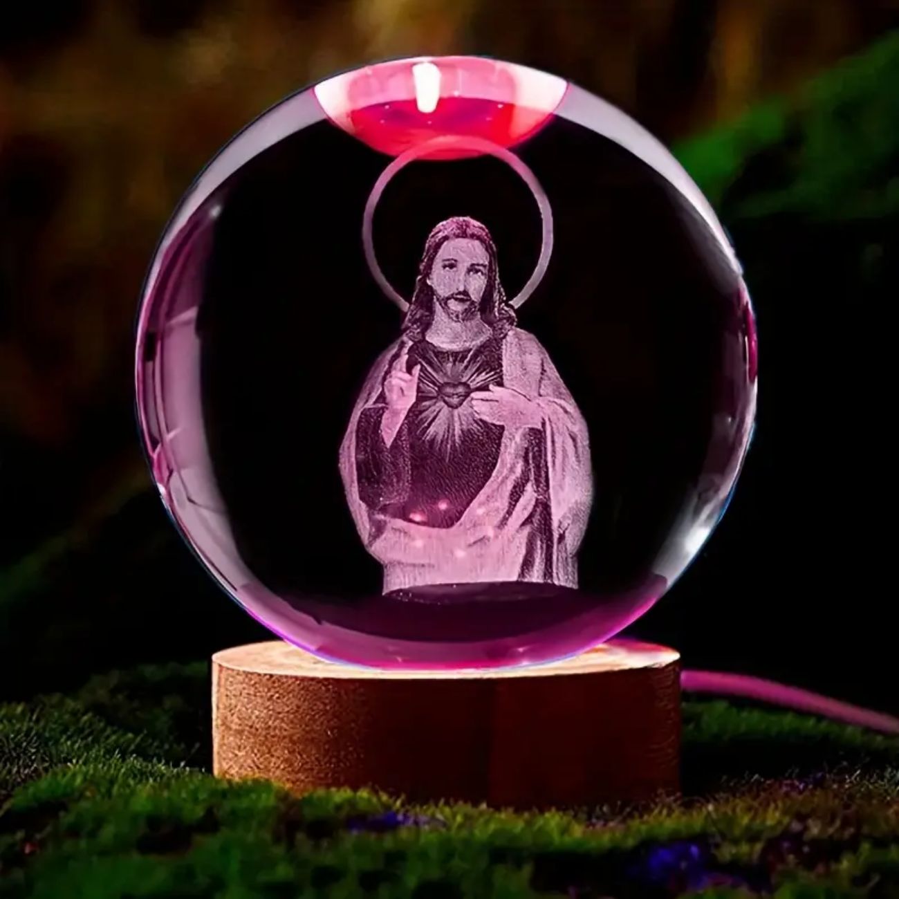 1 pieza, bola de cristal de Jesús 3D, base de iluminación multicolor, luz nocturna estilo buena suerte, decoración de dormitorio familiar para creativos,