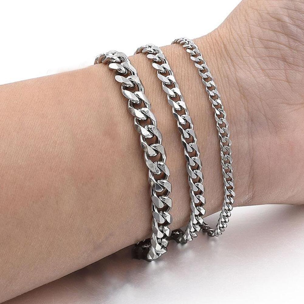 1PC Trendy Cuban Chain Men Bracelet Classic Steel 3/5/7mm Width Chain Bracelet For Men Women Jewelry