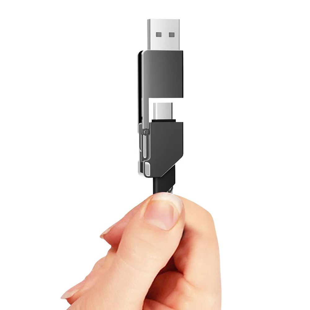 Nøglering multi-opladerkabel kort hurtigoplader  pd 60w multistik kabel 4 in 1 usb a/c til type c opladerledning