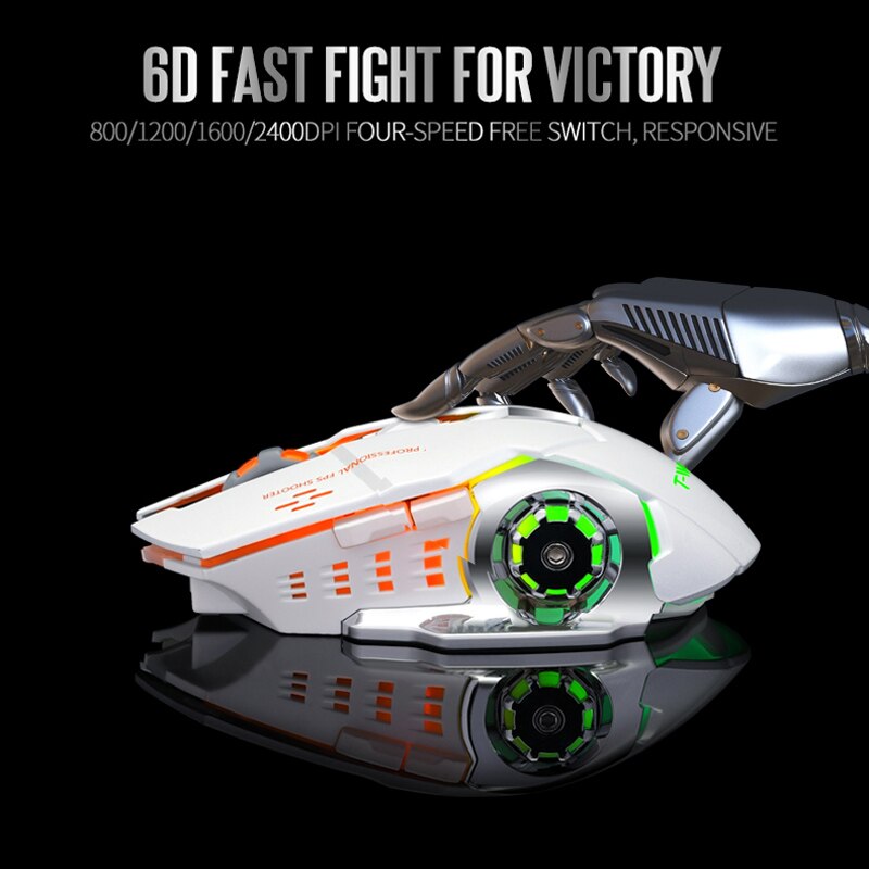 Souris de jeu sans fil Rechargeable Q13, silencieuse et ergonomique, 6 touches, rétroéclairage rvb, T-WOLF DPI, pour ordinateur portable Pro Gamer, 2400