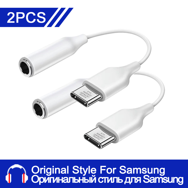 Cable de Audio USB tipo C a conector de 3,5mm para Samsung Galaxy S20, S21, S22, Ultra Note 20 Plus, cable adaptador USB C a Aux 3,5: A-White No box 2pcs