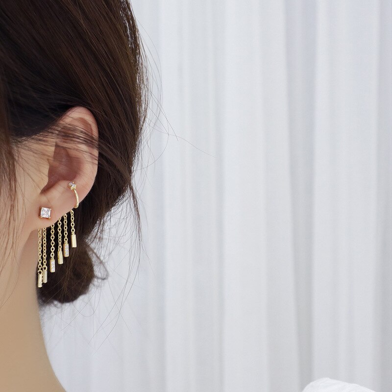 Exaggerated temperament star tassel earrings rear hanging six-pointed star earrings European and American women earrings