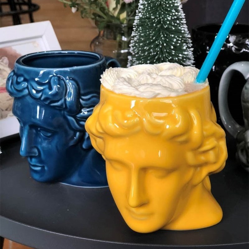 David tête tasses en céramique grande capacité espagne antique grec Apollo Sculpture tasses café thé lait tasse décoration tasse
