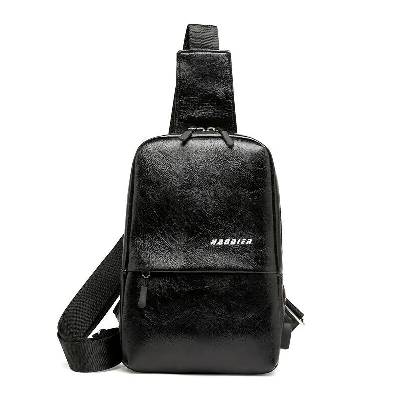 Heren schoudertas sling borsttas canvas usb-oplaadbaar buitensport anti-diefstal borst crossbody handtas: Zwart