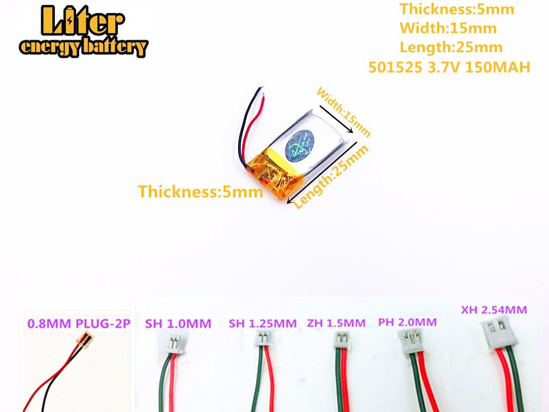 Bateria de lítio polímero de lítio, 3.7v 501525 150mah li-ion bateria recarregável 501525 plug mp3 mp4 mp5 brinquedos pequenos