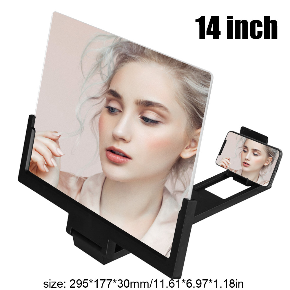 8.2/9/10/12/14 In 3D Gsm-scherm Vergrootglas Hd Video Versterker Opvouwbare Houder Smartphone Film vergrootglas Beugel: 14 inch Black