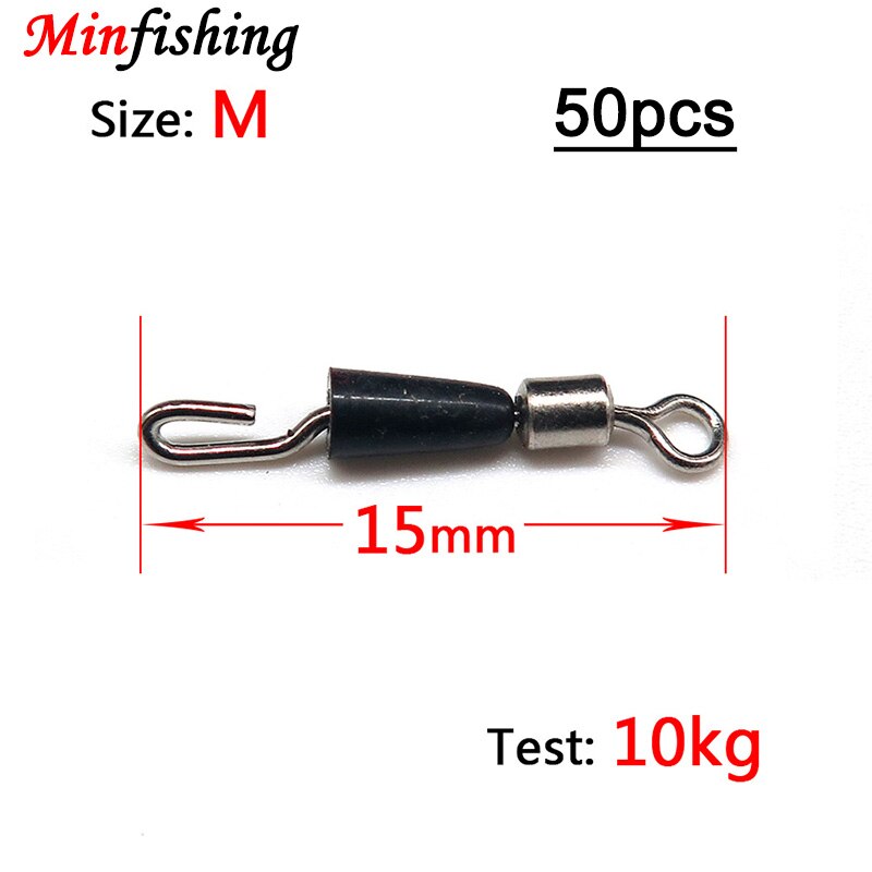 Minfishing 25 pcs/lot Quick Change Rolling Swivel Snap Clip with Rubber Sleeve Swivel Connector Fishing Line Lure Accessories: ZXJ-M-50