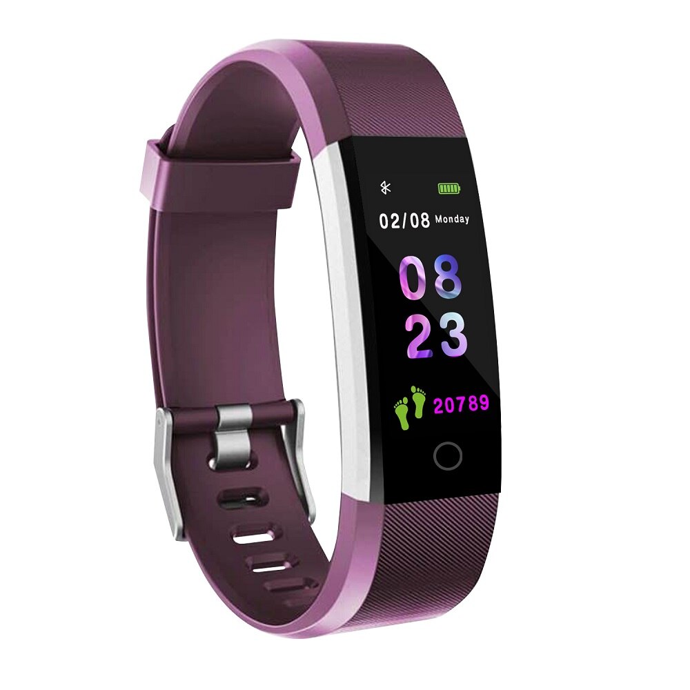 Smart Wristband Fitness Bracelet Band 0.96" Touch Screen LCD Message Heart Rate Time Smartband IP67 Waterproof Wrist Band: Purple