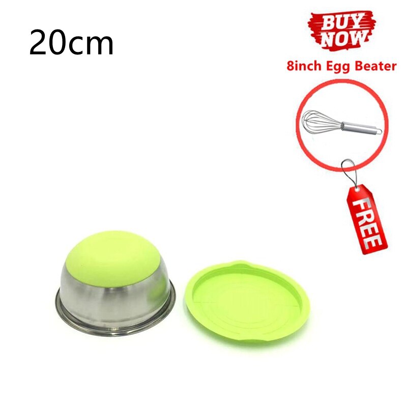 Stainless Steel Nesting Mixing Bowls with Airtight Lids Kitchen Food Salad Bowls Set Non-slip Silicone Bottom Whisking Bowls Set: 20cm-Green
