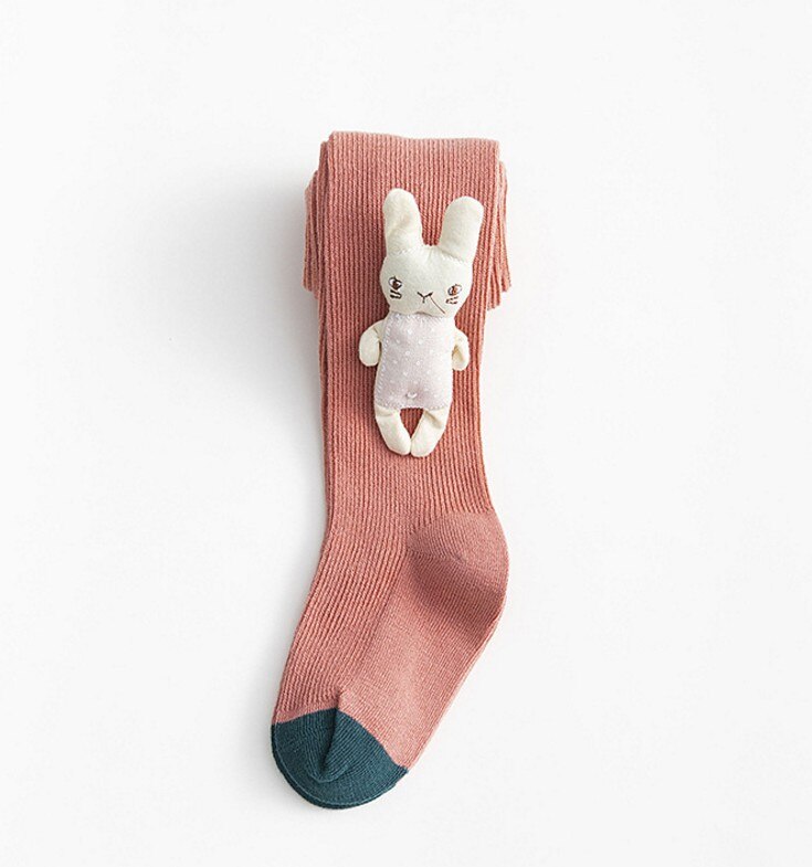 Piger baby stribede strømpebukser bomuld børn tegneserie dyr patchwork strømpe børn strømpebukser til piger: Lyserød / S (højde 85-95cm)