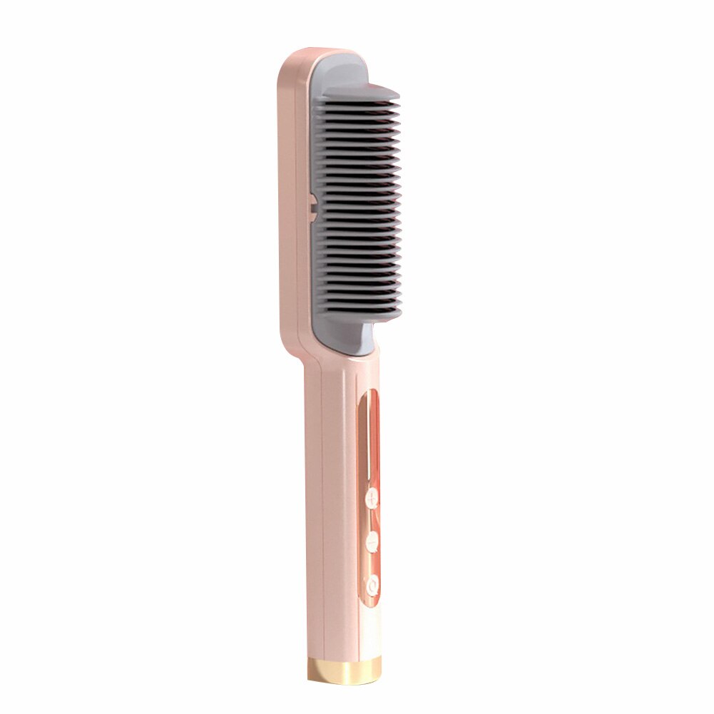 2 in 1 Electric Air Comb Hair Straightener Brush Ceramic Hair Curler Heated Electric Smart Brush Styling Tools: Gold