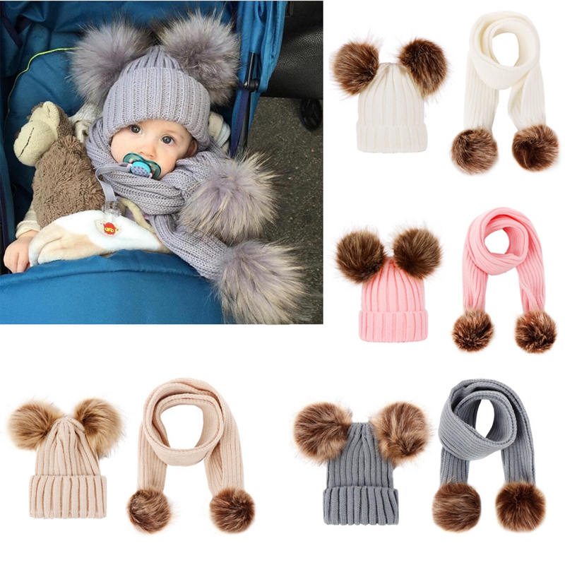 Kids Scarf Pompom Winter Warm Children Toddler Scarves Outdoor Solid Color Knitted Baby Girl Boy Scarfs