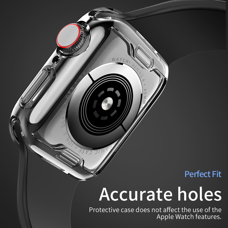 Hoco hoesje voor apple watch 5 40mm 44mm, transparante tpu-schermbeschermer, volledig transparante siliconen zachte hoes voor de apple watch-serie 4