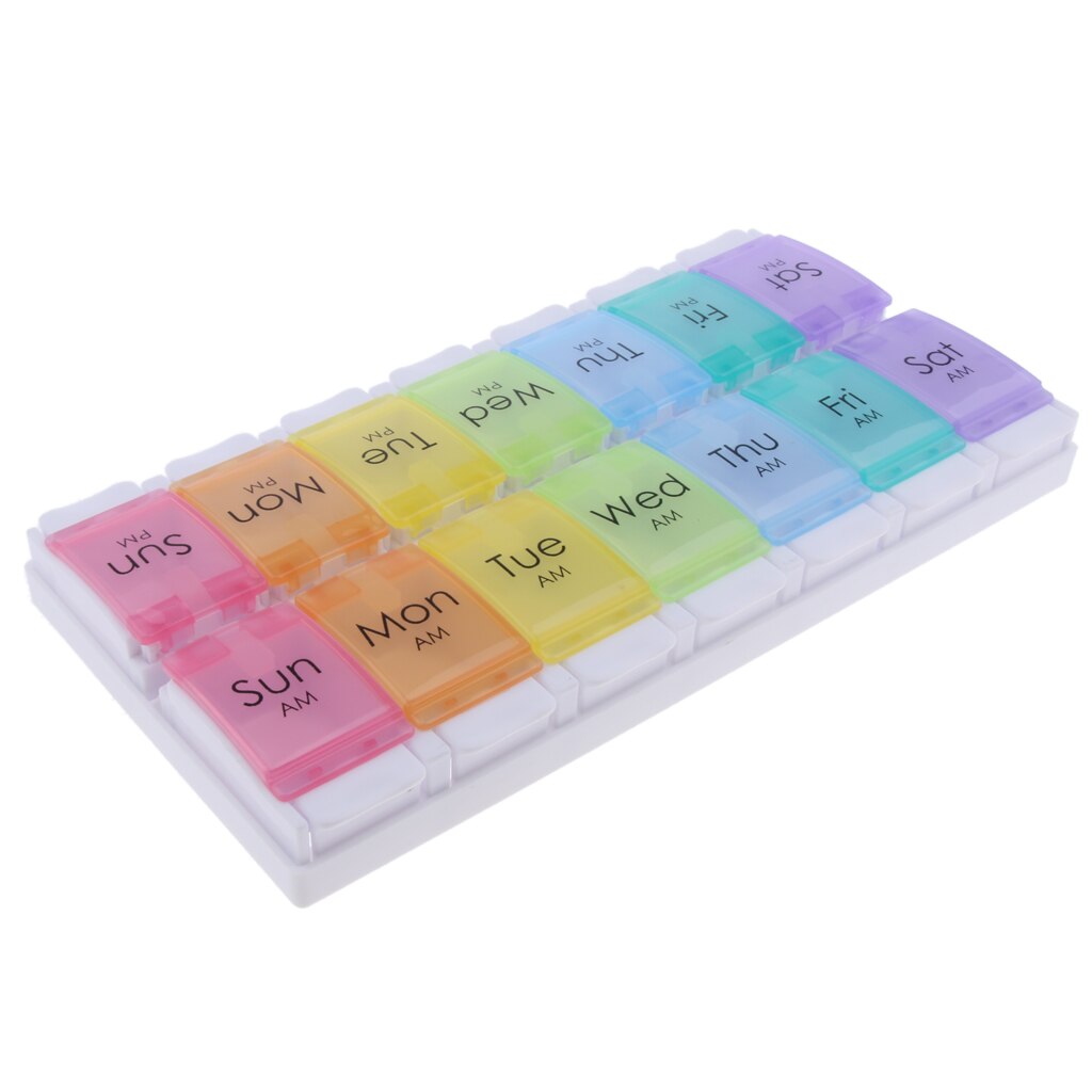Small Pill Organizer 7 Day Weekly Travel Case AM PM Medication Reminder Pill Box( 14 Compartments）