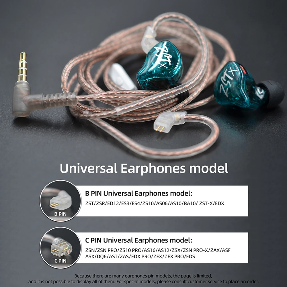 Cable Original KZ, Cable de auriculares giratorio de cobre de alta pureza para ZS3 ZS4 EDX ZSN ZST ASX EDX ZSX CA4 C12 C16 ZAX C10