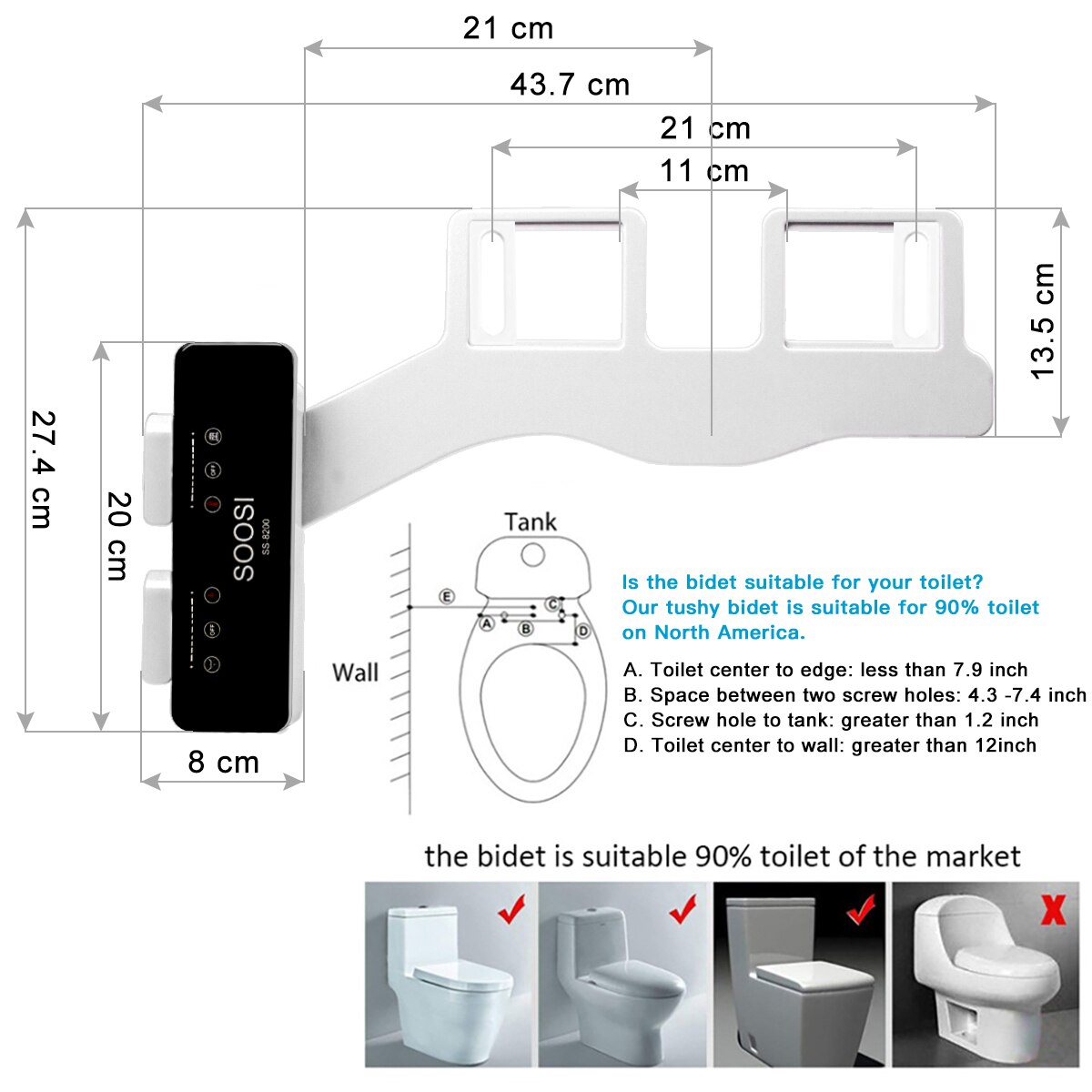 Soosi Non-Elektrische Mechanische Toiletbril Bidet Attachment Ultra Dunne Dual Nozzle Spuit Verse Water Spray Voor Persoonlijke Hygiëne