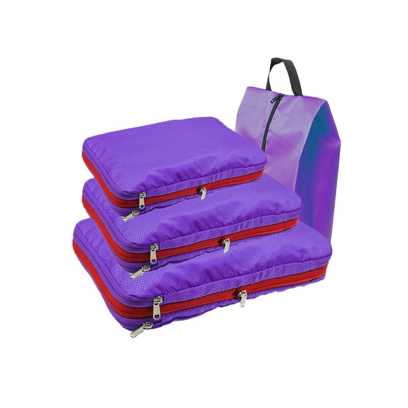 Men's Women Compression Packing Cubes Travel Luggage Organizer Waterproof Nylon Large Capacity Foldable Travel Bag Set: Purple 1