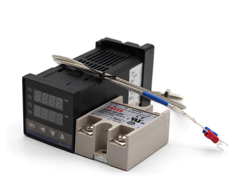 Digital PID Temperature Controller REX-C100 REX C100 thermostat + 40DA SSR Relay+ K Thermocouple 1m Probe For RKC: B