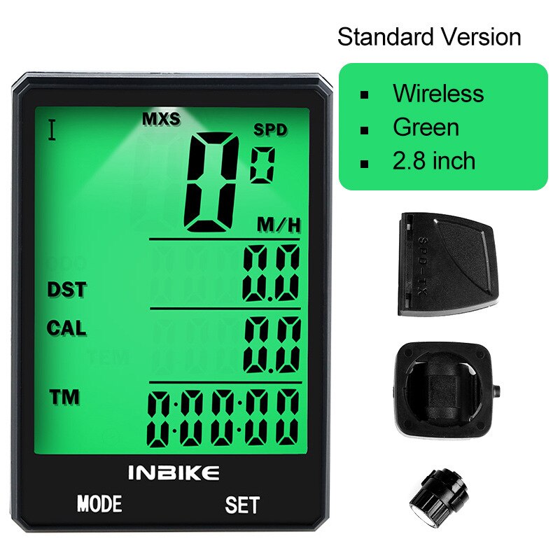 CX-9 Bike Computer Bicycle Speedometer Wireless Wired Bicycle Odometer Speedometer Cycling Stopwatch 2.8 inch giant screen: Wireless green light