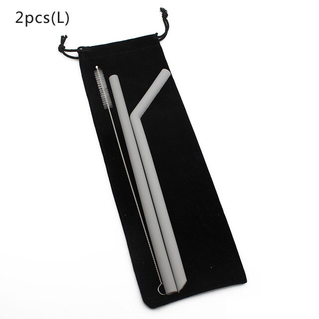 Food grade silicone straw drinking straws Reusable silicone straw FDA certification Environmental protection bar accessories: 2pcs large 05