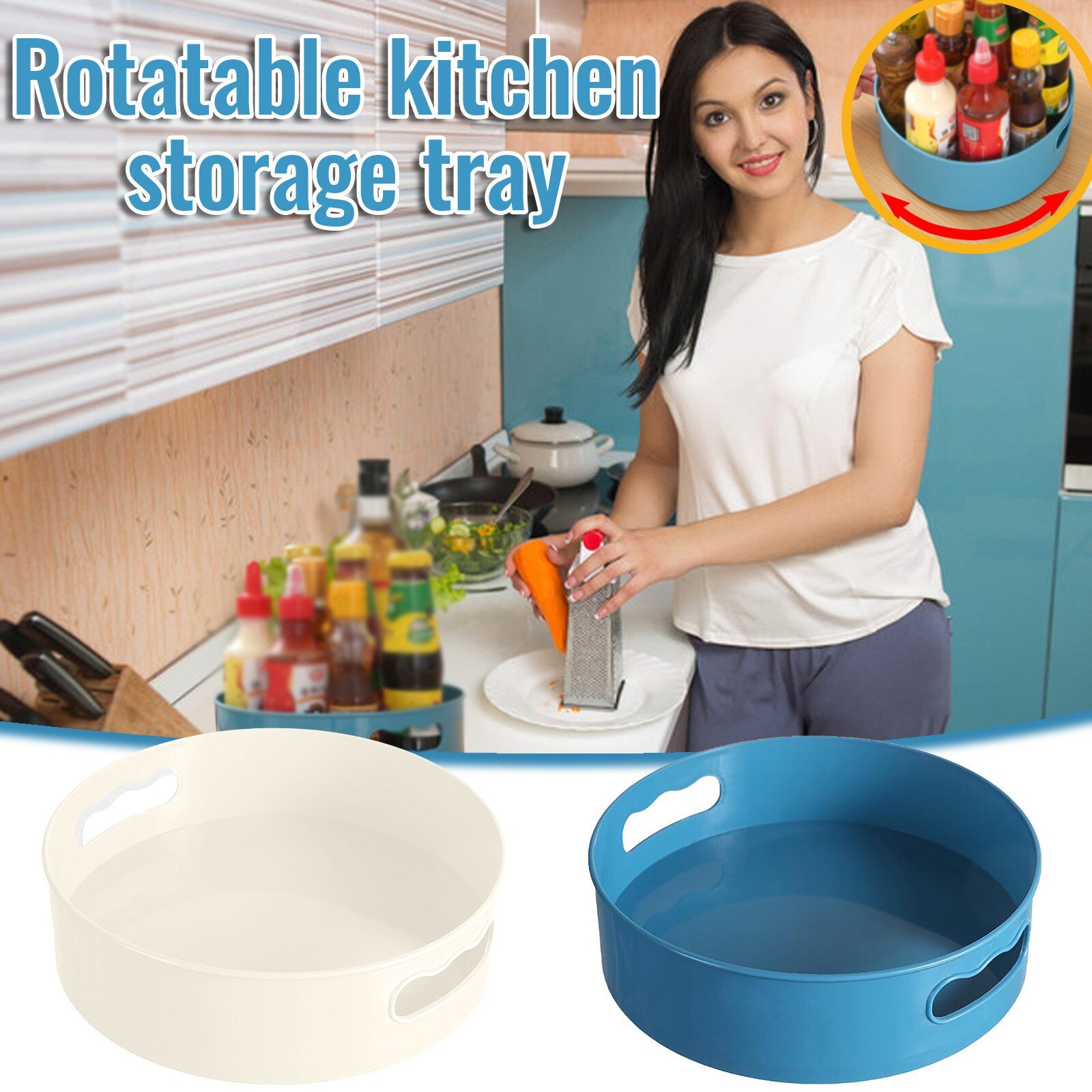 Multifunctional Storage Trays Box Rotatable Kitchen Storage Tray With Handle Make Organizer Seasoning Storage #35