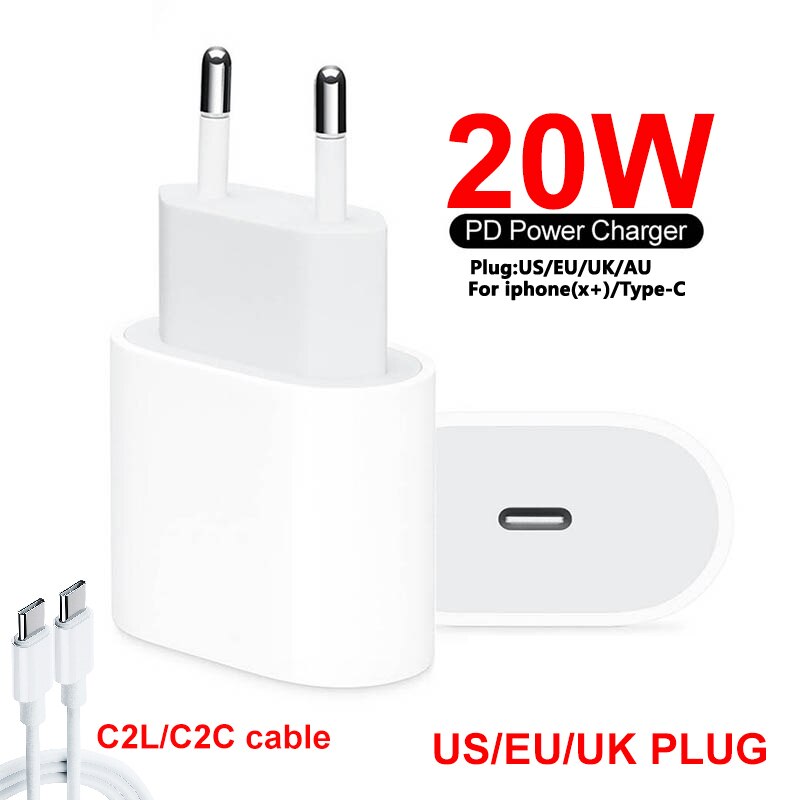 20W Fast Charger For iPhone 12 AU/EU/US/UK Plug and Data USB Cable For SAMSUNG XIAOMI Charger Wire For iPad USB-C for iphone13 X