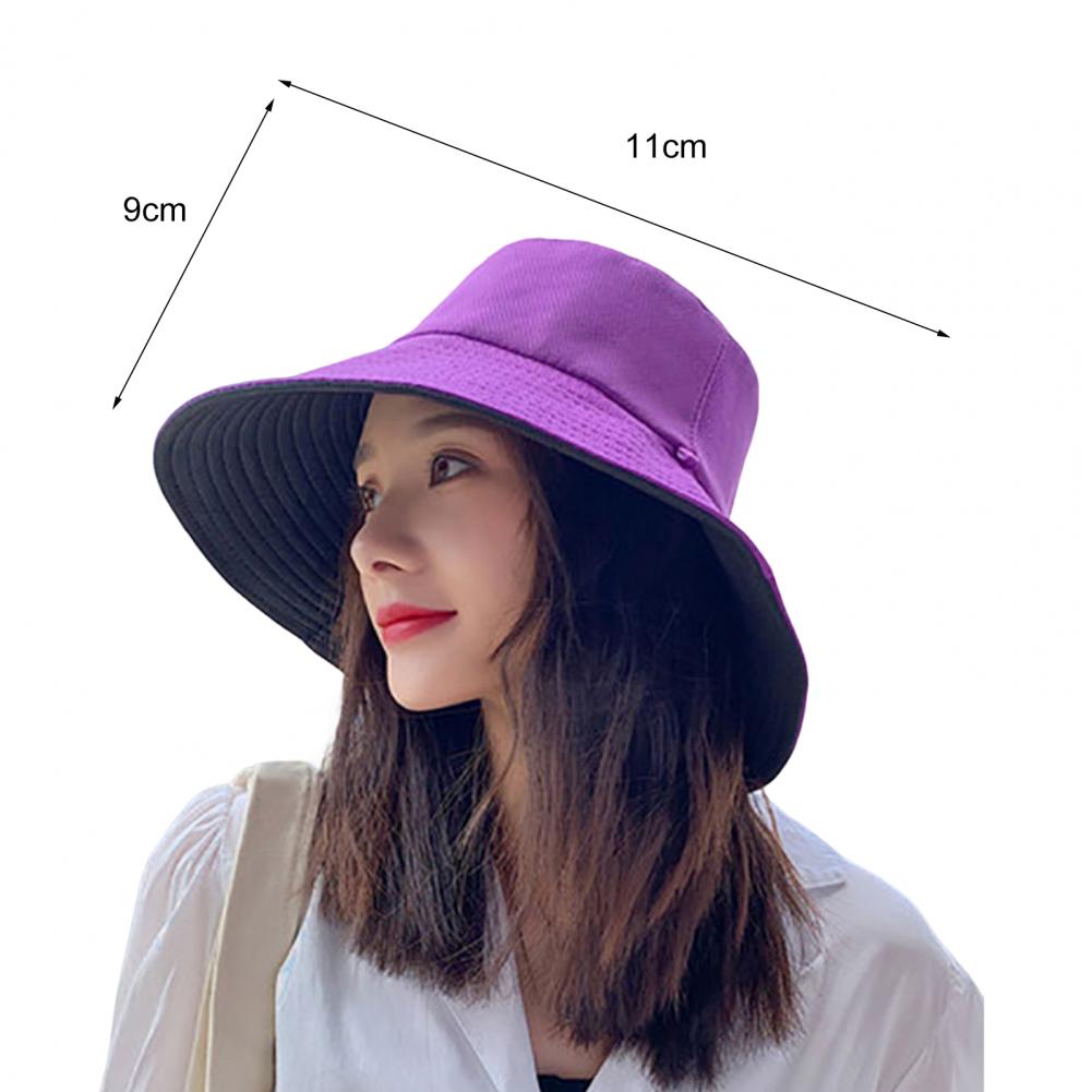 Double-sided Foldable WOmen Bucket Hat Sun Hat Solid Color Double-layered Big Sunscreen Basin Hat for Outdoor Summer