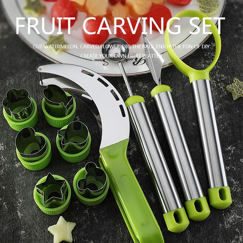 Stainless steel fruit ball digger set watermelon spoon platter tool cut flower artifact set carving knife watermelon cut